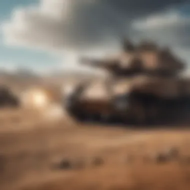 Armored Confrontation: Battle in the Wastelands War Machines Clashing in Apocalyptic Landscape