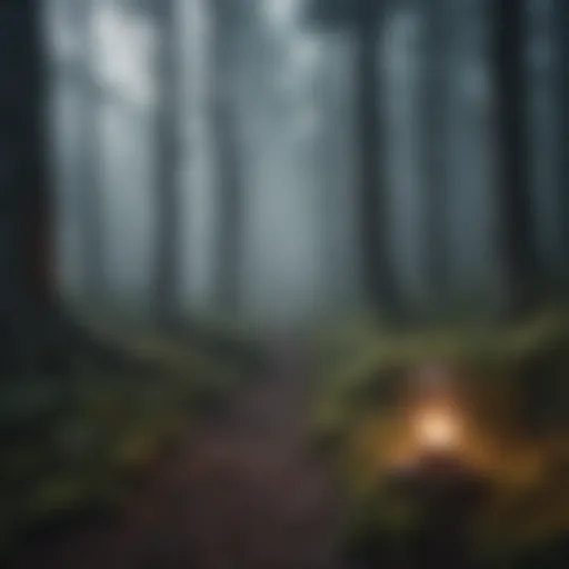 A captivating scene from a mystery game showcasing a dark, foggy forest.