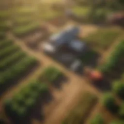 A vibrant farm landscape showcasing diverse crops and livestock in the app