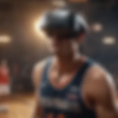 Virtual Reality Experience of Basketball Gaming Basketball player in virtual reality simulation