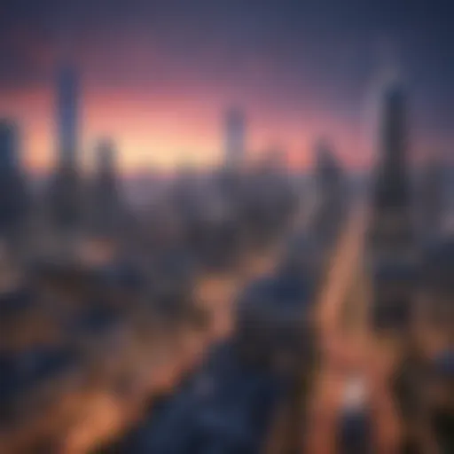 City skyline at dusk