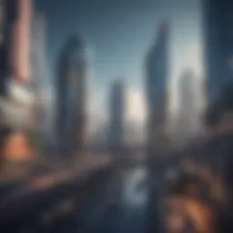 Cityscape panorama with futuristic buildings