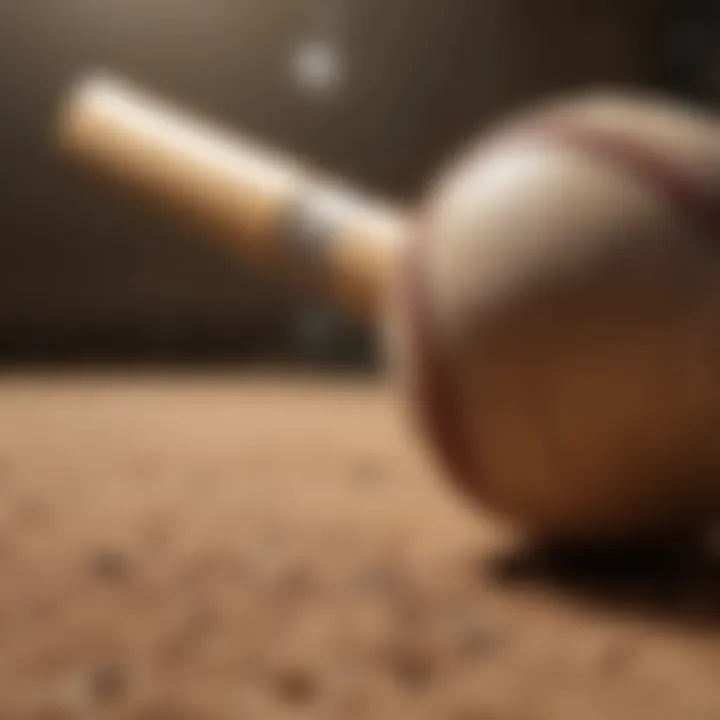 Close-up of a baseball bat and ball