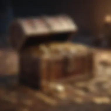 Ancient golden chest overflowing with shiny coins