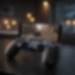 A sleek mobile gaming controller paired with a smartphone showcasing a popular game interface.