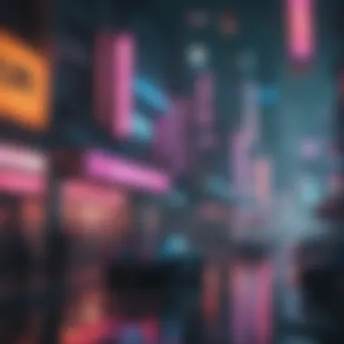 Cyberpunk cityscape with neon lights and futuristic buildings