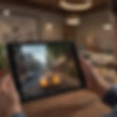 Immersive Gaming Experience on iPad Pro 12.9 User engaging with an immersive gaming environment on the iPad Pro 12.9.