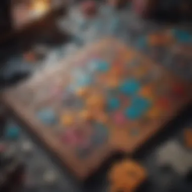 An immersive puzzle game with intricate pieces ready to be assembled on a colorful surface.