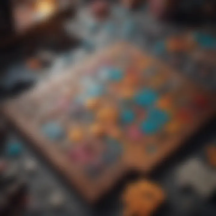 An immersive puzzle game with intricate pieces ready to be assembled on a colorful surface.