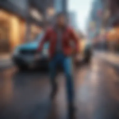 A character engaging in a thrilling chase through urban streets.