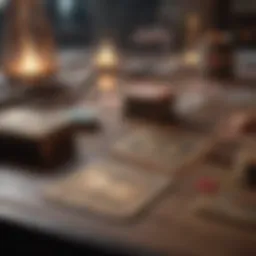 Illustration of a mystical card game setting