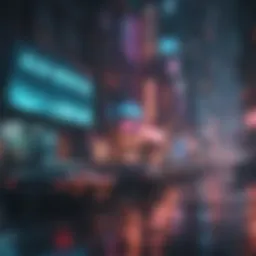 A futuristic cyberpunk cityscape in neon lights