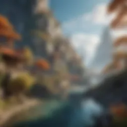 Vibrant fantasy landscape showcasing a world-building game