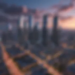 A vibrant city skyline in Cities Skylines for Android showcasing detailed buildings and landscapes