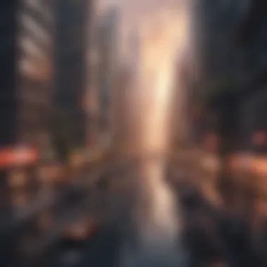 Concept Art of a Virtual City A concept art piece illustrating an expansive virtual city built in a civil building game.