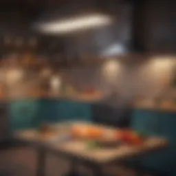 A vibrant digital kitchen filled with colorful ingredients and cooking tools.