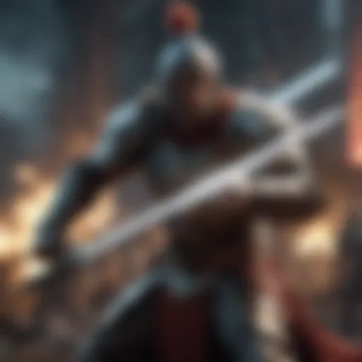 Warrior with glowing sword in epic battle