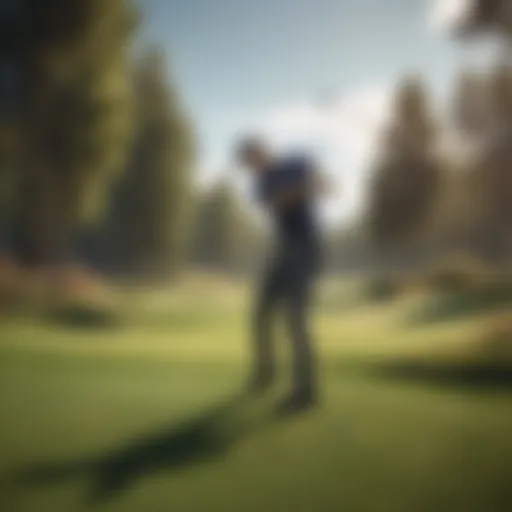 A golfer swinging on a virtual course