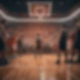 Virtual basketball court with digital crowd cheering