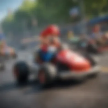 Iconic Characters in Action Mario Kart characters in high-speed action