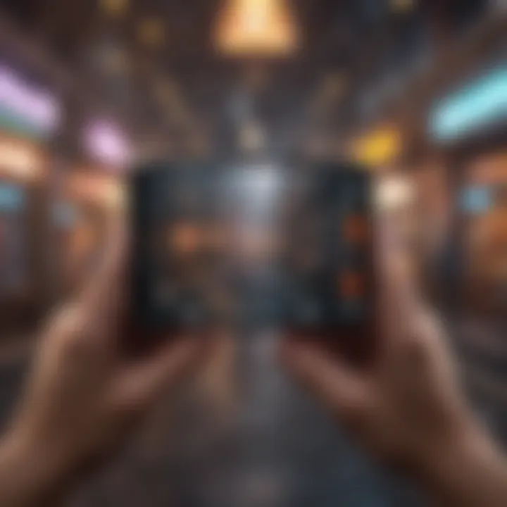 Immersive Mobile Gaming Experience Conceptual illustration of a mobile phone screen displaying offline gaming options