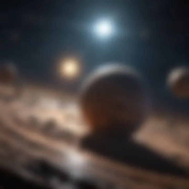An intricate planetary system with multiple orbiting celestial bodies