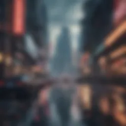 Enigmatic cyberpunk cityscape in mobile game
