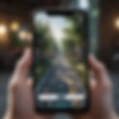 Mindfulness in Mobile Gaming A close-up of a smartphone screen showing a relaxing mobile game interface designed for mindfulness.
