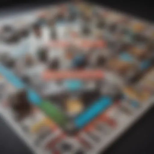 A virtual game board displaying Monopoly pieces and digital avatars engaging in gameplay.