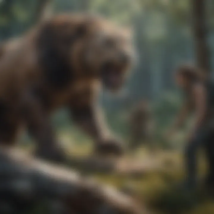 Survivor facing off against formidable creatures