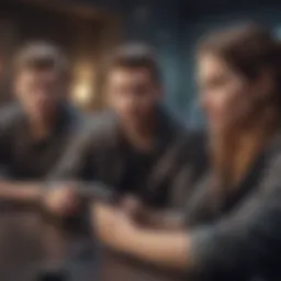 Group of friends engaged in a mobile gaming session