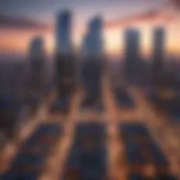 A vibrant city skyline showcasing unique architectural designs