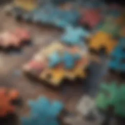A vibrant screen displaying a complex jigsaw puzzle app interface