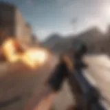 Dynamic gameplay scene from a mobile gun game showcasing intense action.