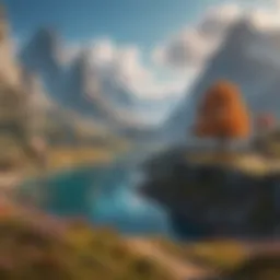 A mesmerizing scene from a fantasy story game showcasing vibrant landscapes and intricate character designs.