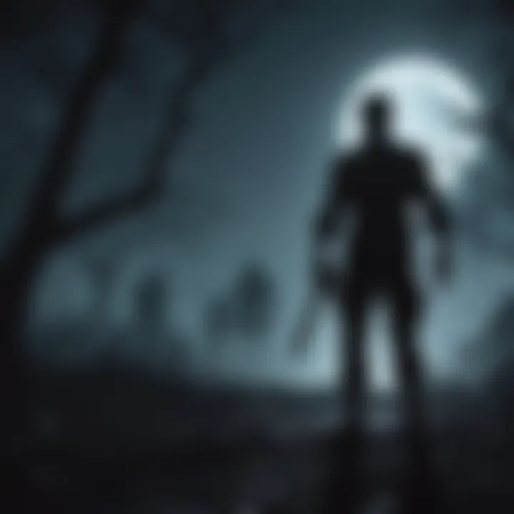 Eerie silhouette of zombie in moonlight