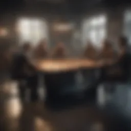 A strategic gameplay session of Among Us with players gathered around a table.