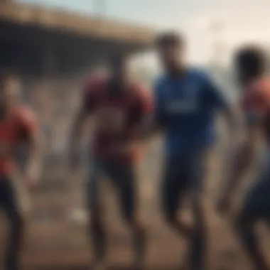 Community Dynamics in Zombie Sports Games Community engagement in football zombie games illustrated through players interacting.