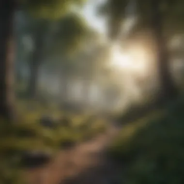 Breathtaking Environments in Adventure Games A captivating landscape scene from an adventure game, showcasing lush forests and distant mountains.