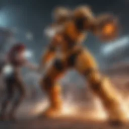Dynamic combat scene from a mobile anime fighting game