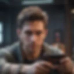 A captivating scene showcasing a mobile gamer immersed in gameplay