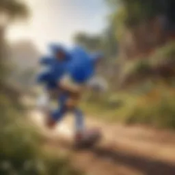 Sonic running through a vibrant landscape