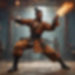 A vibrant depiction of a character from Blade & Soul showcasing intricate martial arts moves