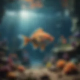 A vibrant underwater scene filled with virtual fish and treasures.