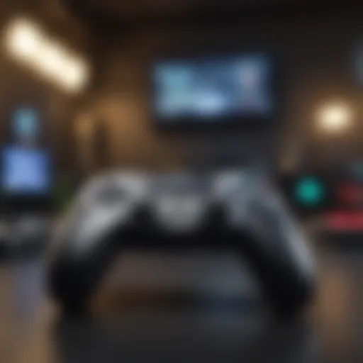 Game controller on futuristic digital background