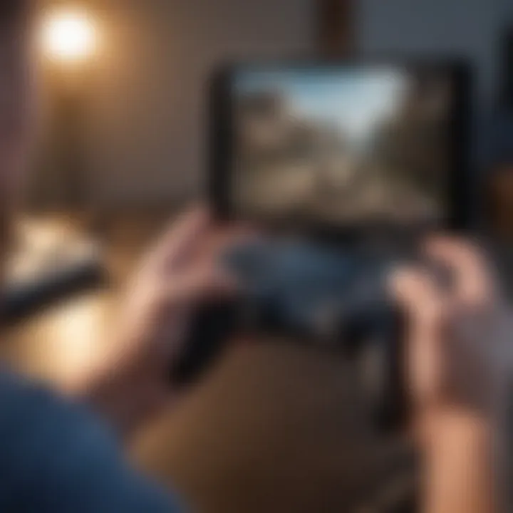 User engaging with a gaming controller while playing on an iPad Pro