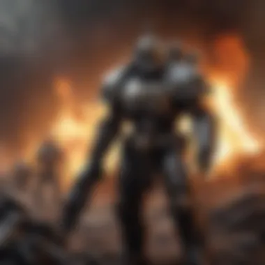 Iron Warriors Legion - Masters of Siege Warfare The stoic warriors of the Iron Warriors legion amidst a battlefield engulfed in flames