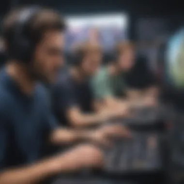 Gamers Engaging with Emulator Consoles Illustration of casual and serious gamers using emulator consoles