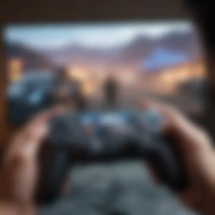 Close-up of a user enjoying a mobile game using a Bluetooth controller