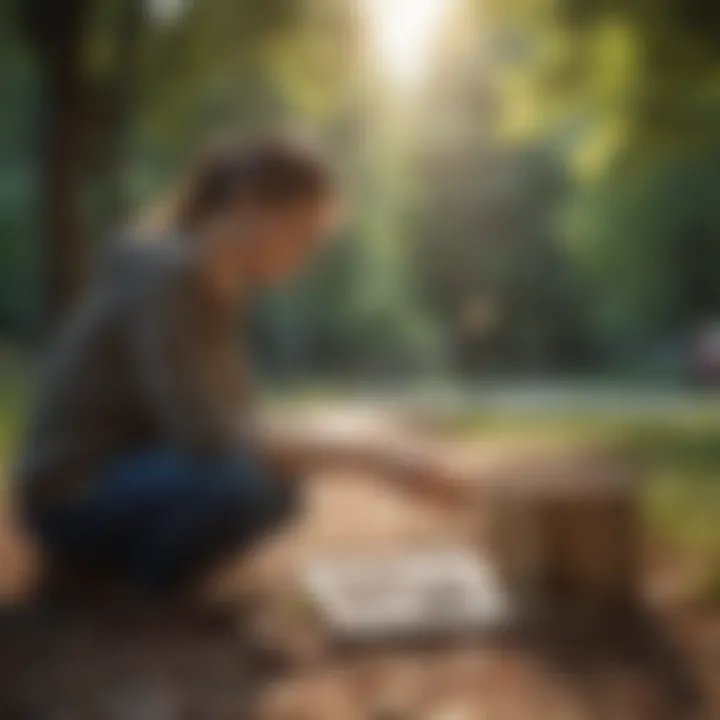 Illustration of a person playing a word game outdoors in a park